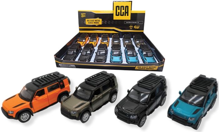 TOP CARS – CCA – Land Rover Defender 110 – Modellino cm12 c/porte apribili – c/pull-back and go In espo da 12pz (40x27cm) 4ass…x12…x48